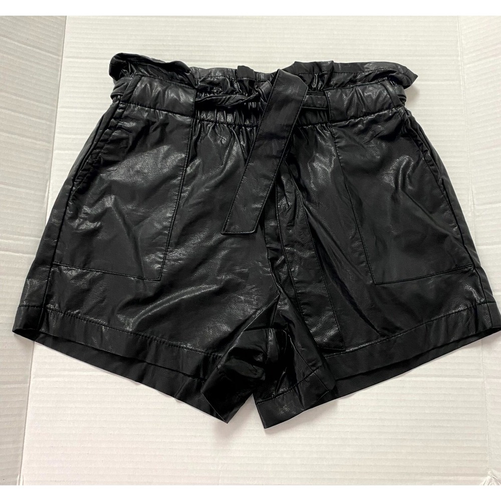 And Now This Women's Black Faux Leather Tie Waist Shorts Streetwear Biker Size 2